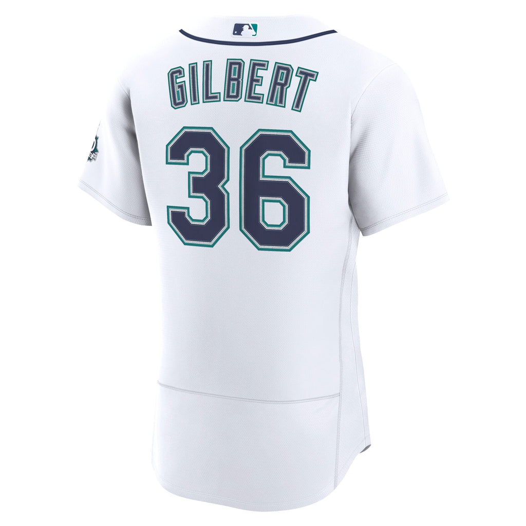 Men's Seattle Mariners Logan Gilbert Nike White Home 50th Season Authentic Jersey