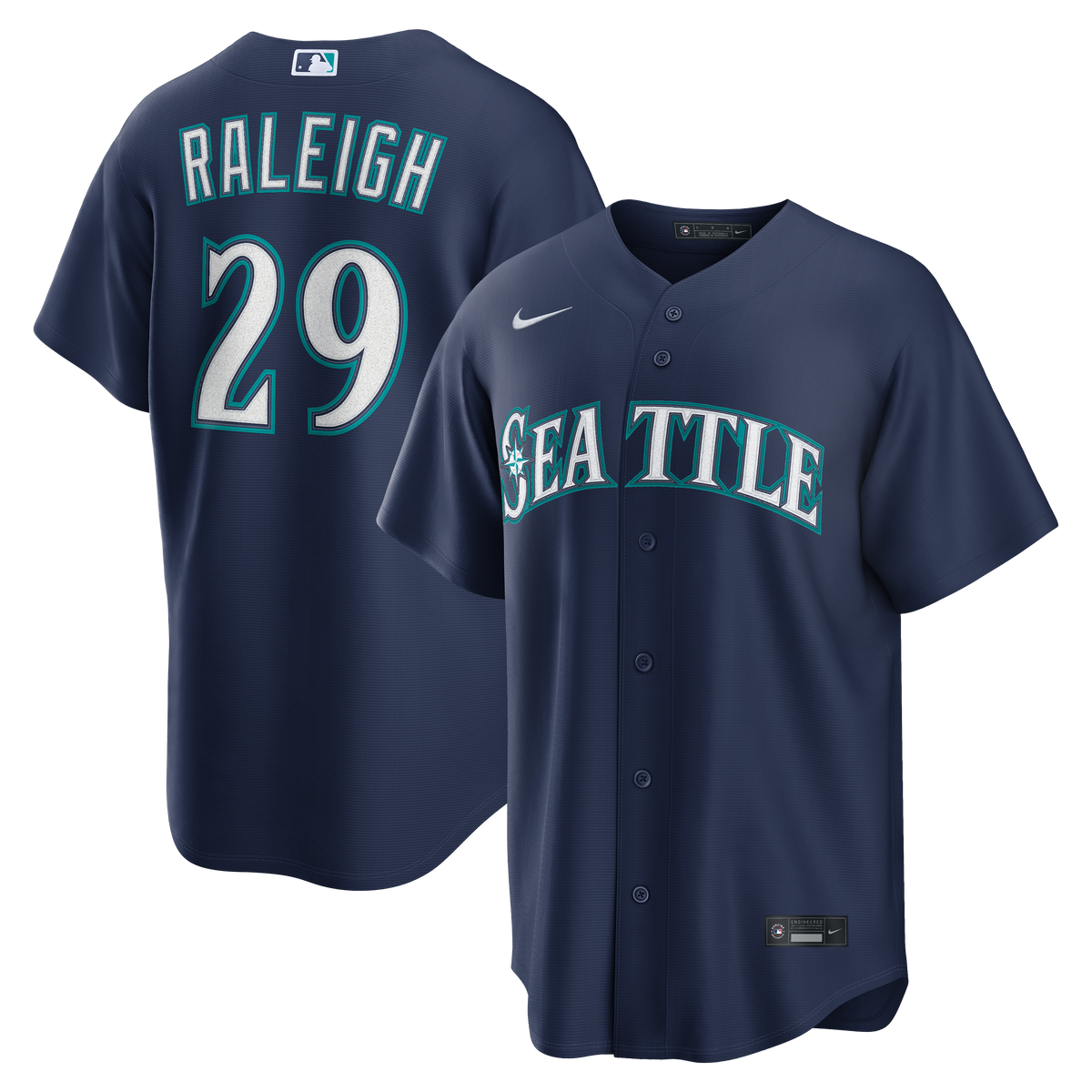 Men's Seattle Mariners Cal Raleigh Nike Navy Road Replica Jersey