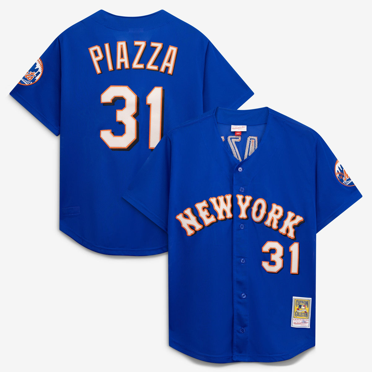Men's New York Mets Mike Piazza Mitchell & Ness Orange Cooperstown Collection Mesh Batting Practice Button-Up Jersey
