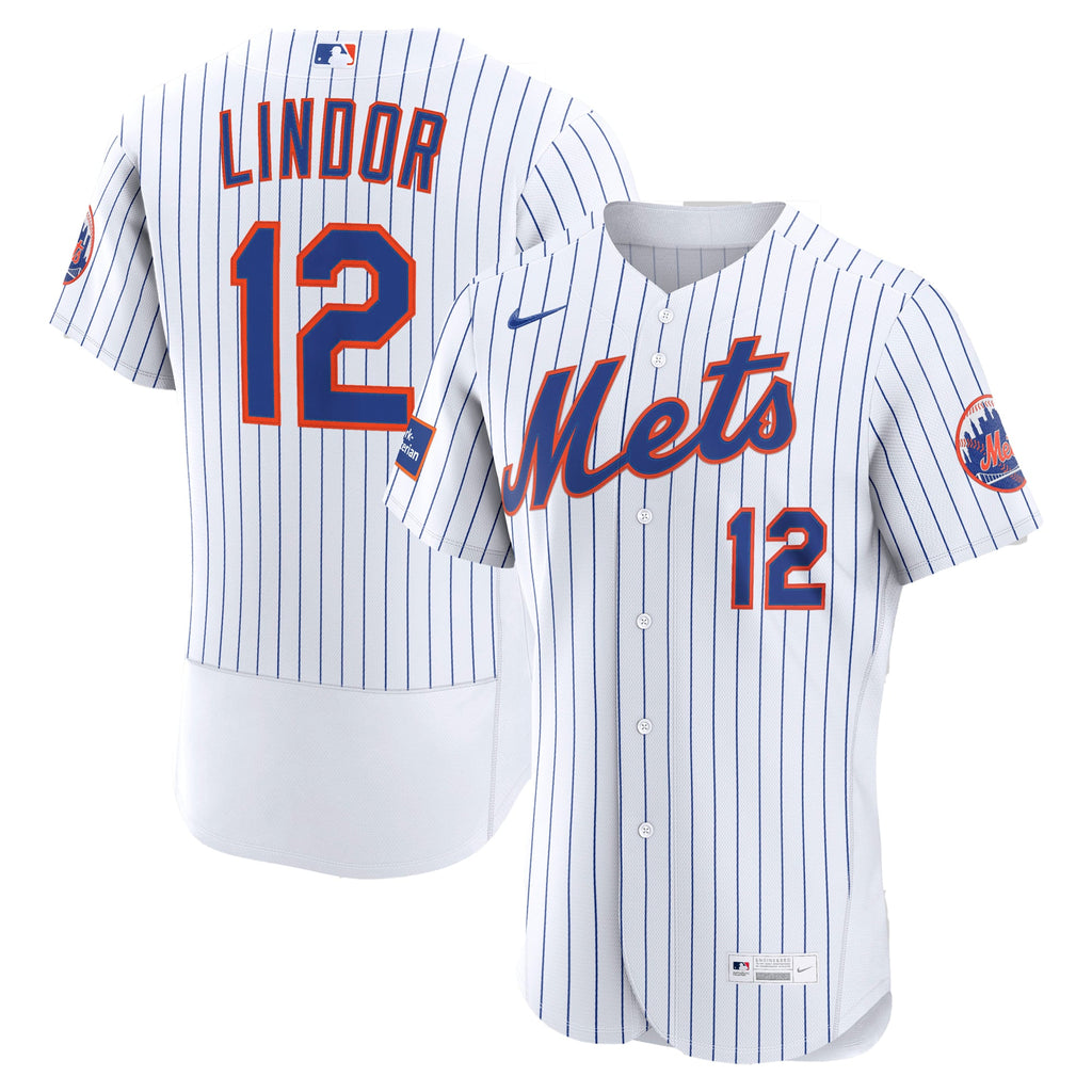 Men's New York Mets Francisco Lindor Nike White Home Authentic Sponsor Patch Jersey