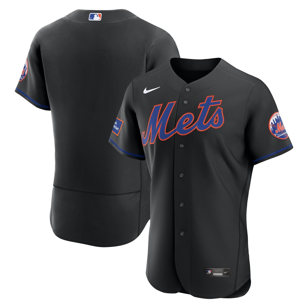 Men's New York Mets Nike Black Alternate Sponsor Patch Authentic Jersey