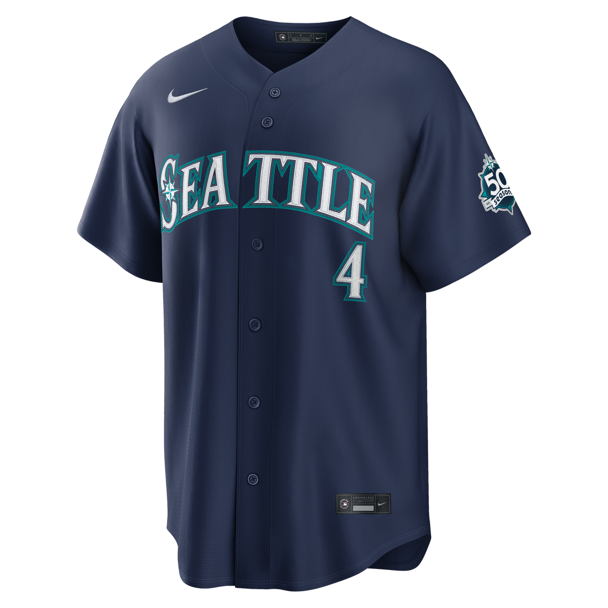 Men's Seattle Mariners Colt Emerson Nike Navy Road 50th Season Anniversary Patch Stadium Jersey
