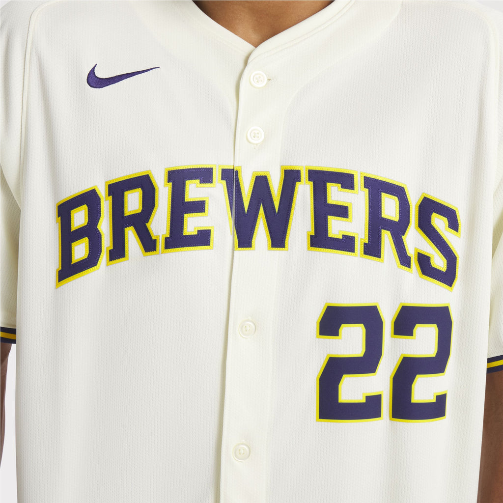 Men's Milwaukee Brewers Christian Yelich Nike Cream Home Limited Player Jersey