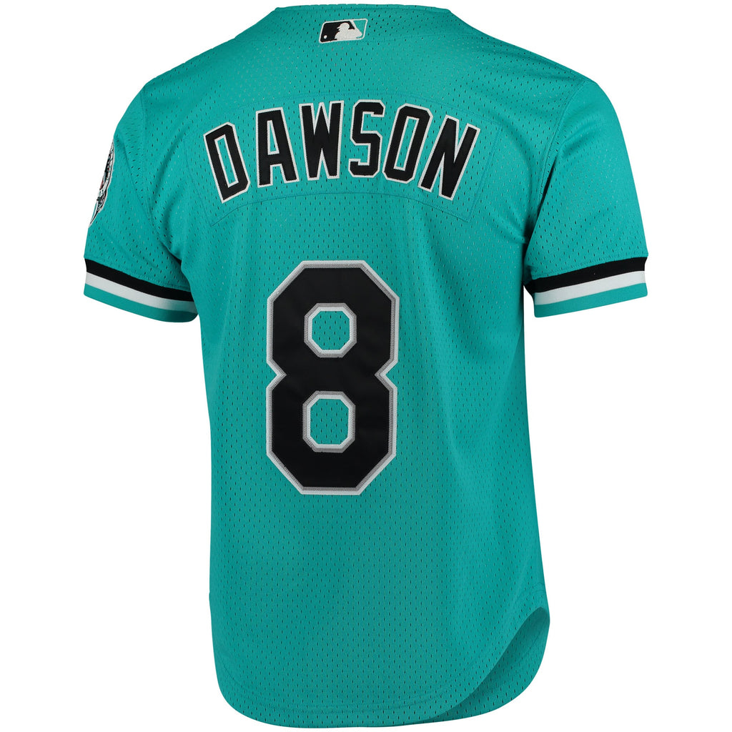 Men's Florida Marlins Andre Dawson Mitchell & Ness Teal Cooperstown Collection Mesh Batting Practice Button-Up Jersey