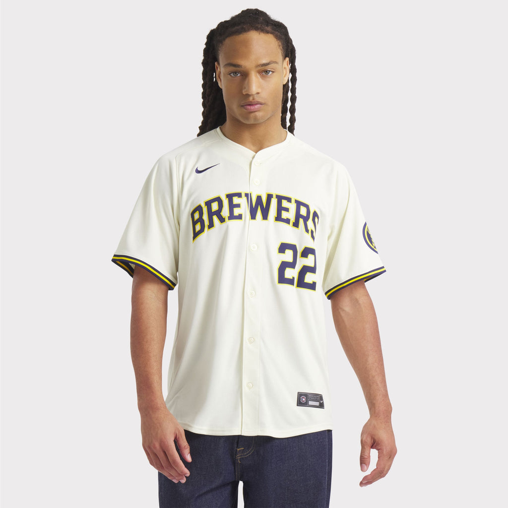Men's Milwaukee Brewers Christian Yelich Nike Cream Home Limited Player Jersey