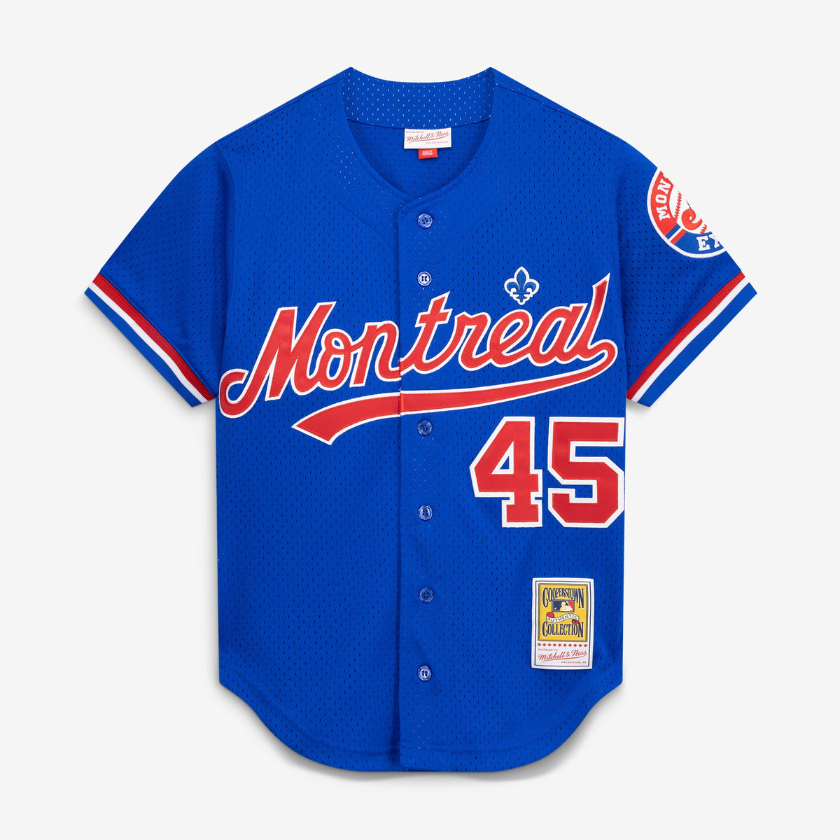 Men's Montreal Expos Pedro Martinez Mitchell & Ness Blue Cooperstown Collection Mesh Batting Practice Button-Up Jersey