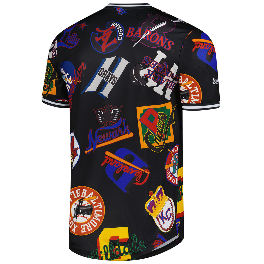 Men's Negro League Baseball Stitches Black Allover Print V-Neck Baseball Jersey