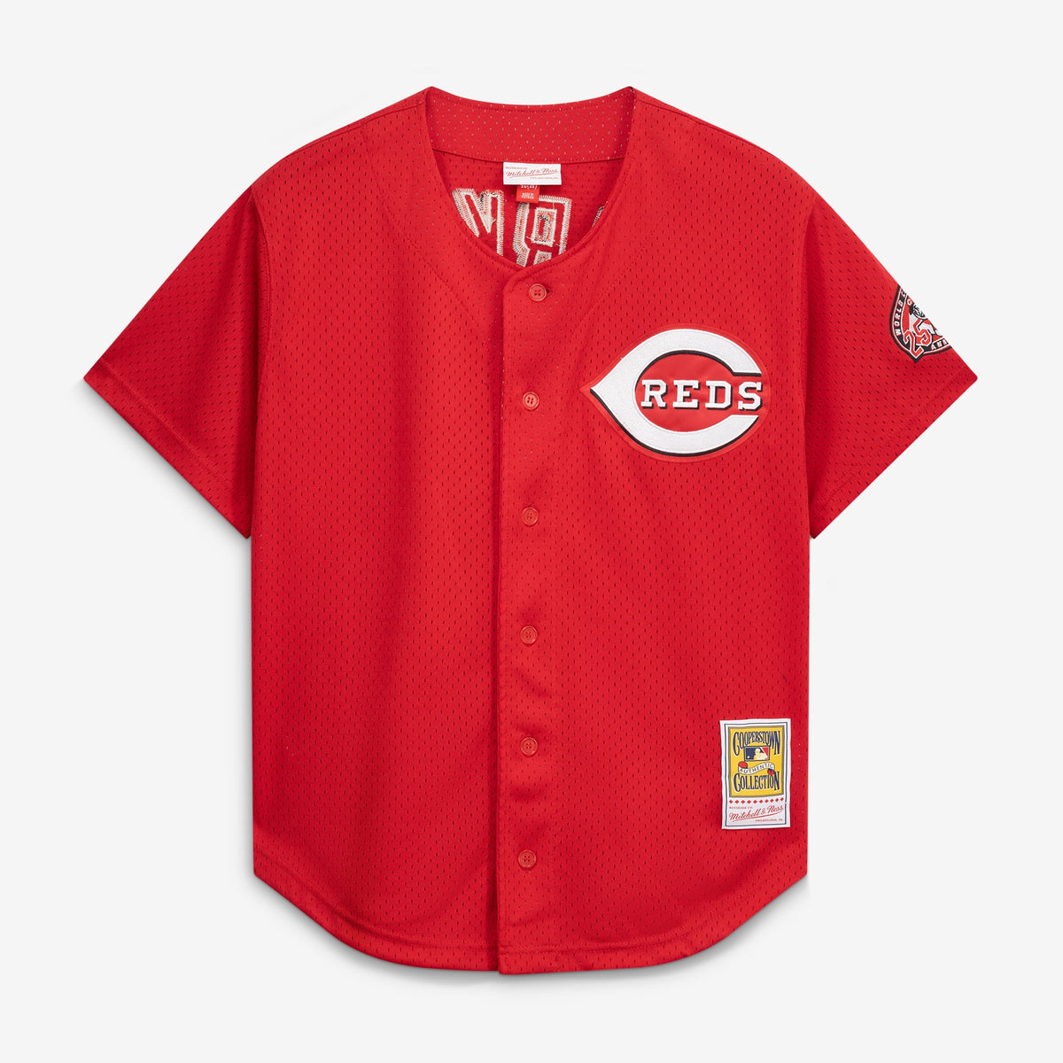 Men's Cincinnati Reds Barry Larkin Mitchell & Ness Black Cooperstown Collection Mesh Batting Practice Button-Up Jersey