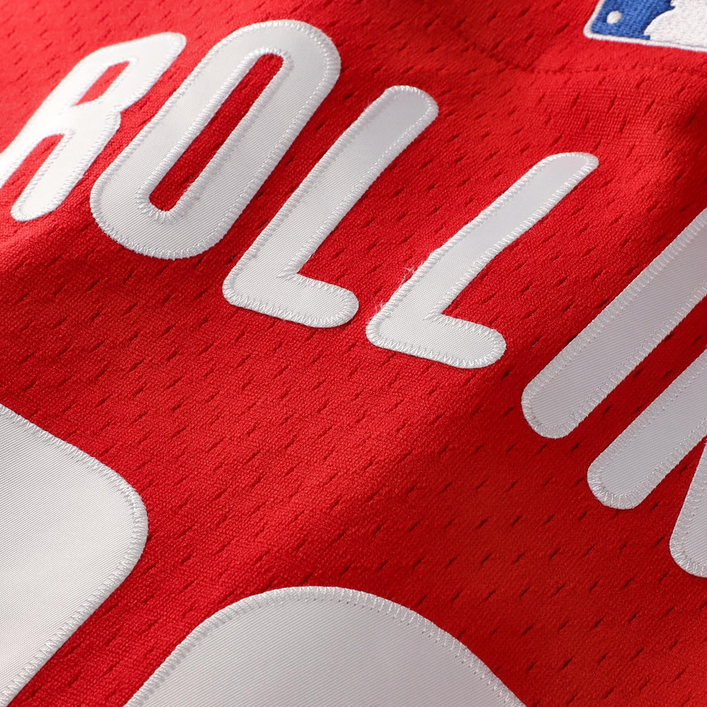 Men's Philadelphia Phillies Jimmy Rollins Mitchell & Ness Red Cooperstown Mesh Batting Practice Button-Up Jersey