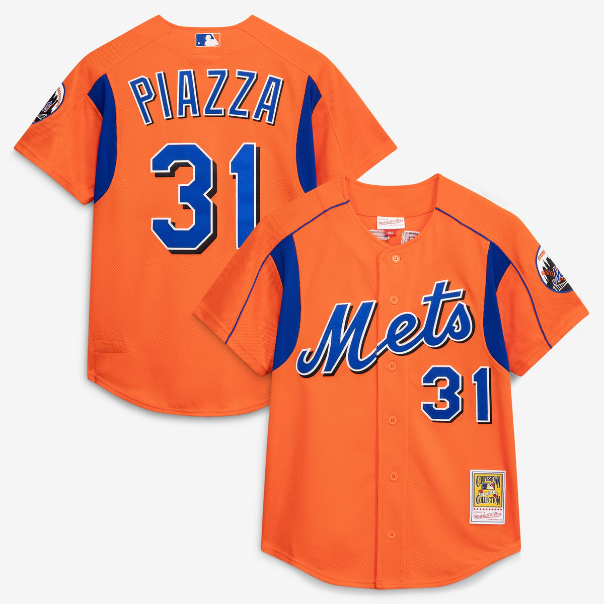 Men's New York Mets Mike Piazza Mitchell & Ness Orange Cooperstown Collection Mesh Batting Practice Button-Up Jersey