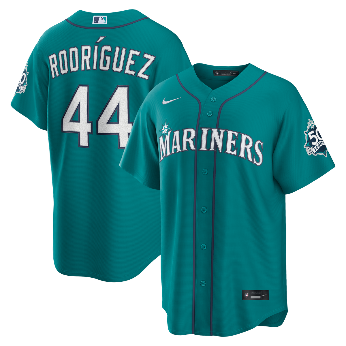 Men's Seattle Mariners Julio Rodríguez Nike White Home Stadium 50th Season Patch Jersey