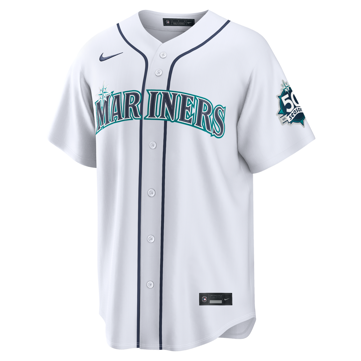 Men's Seattle Mariners Julio Rodríguez Nike White Home Stadium 50th Season Patch Jersey