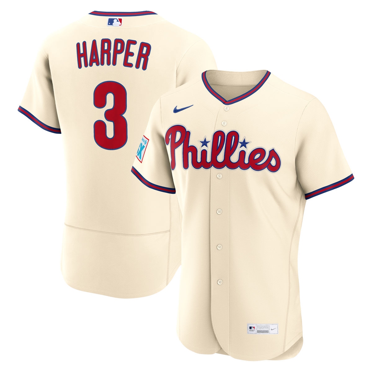 Men's Philadelphia Phillies Bryce Harper Nike Light Blue Alternate Authentic Sponsor Patch Jersey