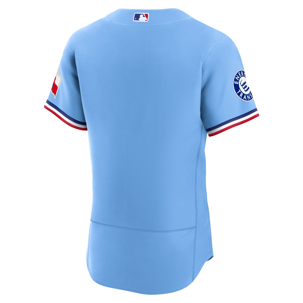Men's Texas Rangers Nike Light Blue Alternate Sponsor Patch Authentic Jersey