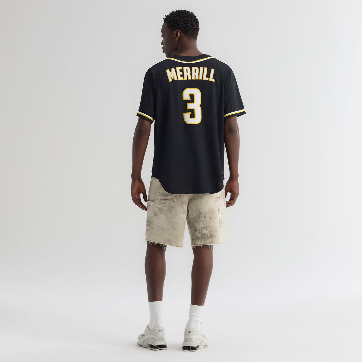 Men's San Diego Padres Jackson Merrill Nike Fashion Replica Black Out Jersey
